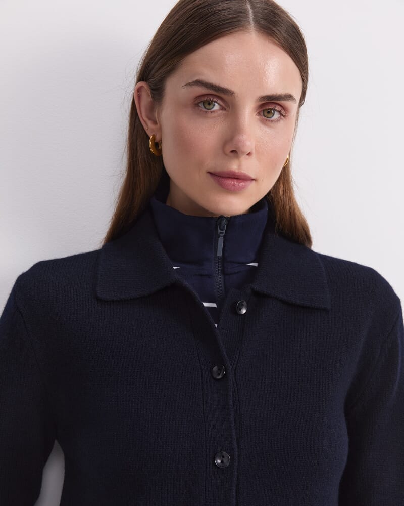 Sunshine Merino Shirt Cardigan in NAVY