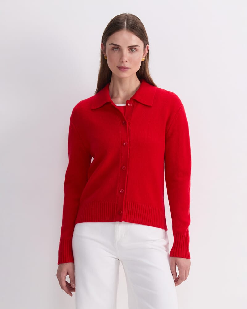 Sunshine Merino Shirt Cardigan in RED