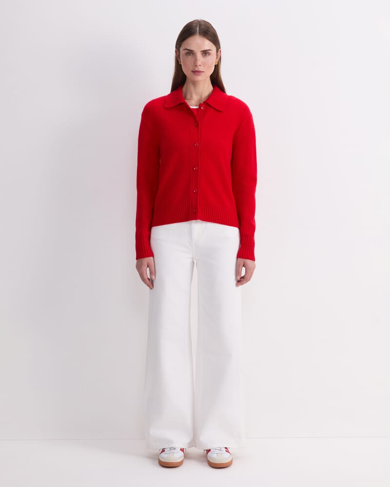 Sunshine Merino Shirt Cardigan in RED