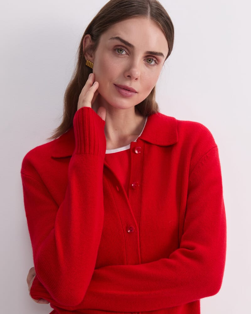 Sunshine Merino Shirt Cardigan in RED