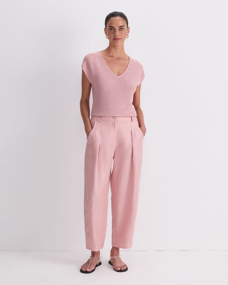 Jamie Barrel Linen Pant in DUSTY ROSE
