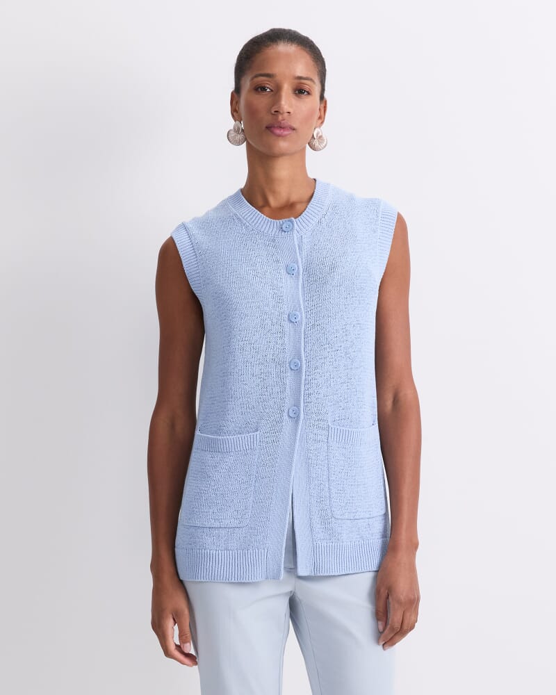Josie Tape Yarn Vest in BLUE MIST