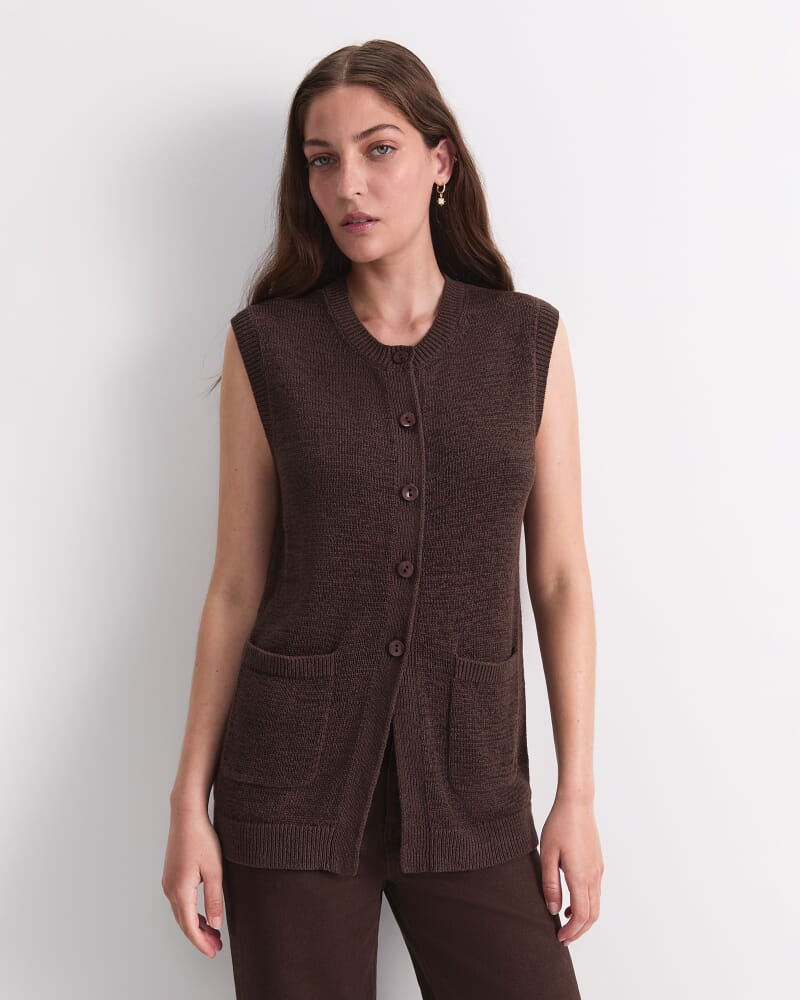 Josie Tape Yarn Vest in CHOCOLATE