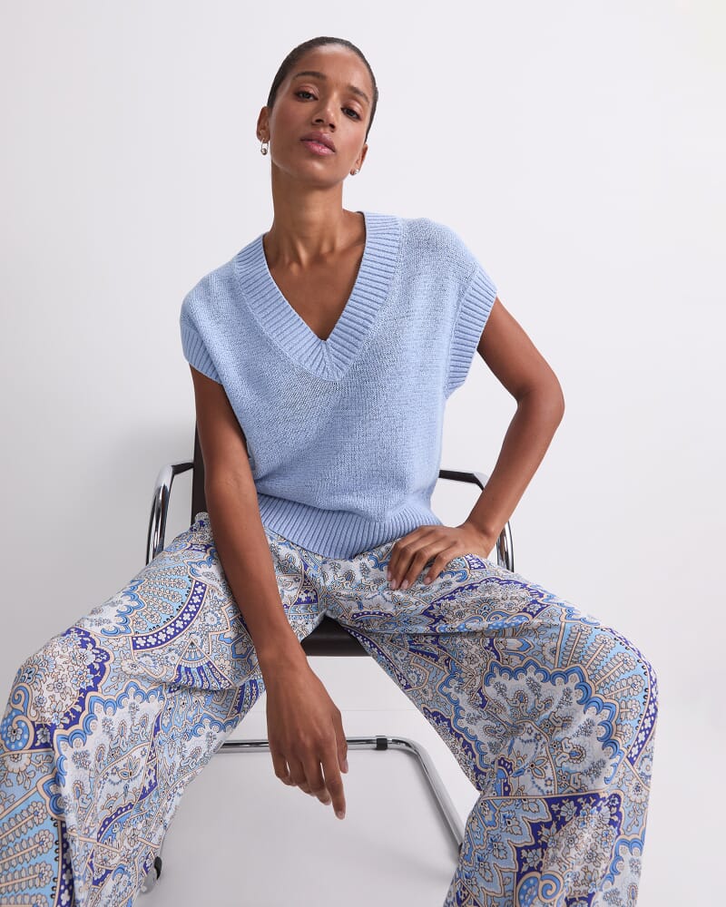 Josie Tape Yarn V-Neck Tank in BLUE MIST