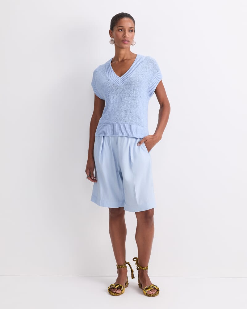 Josie Tape Yarn V-Neck Tank in BLUE MIST