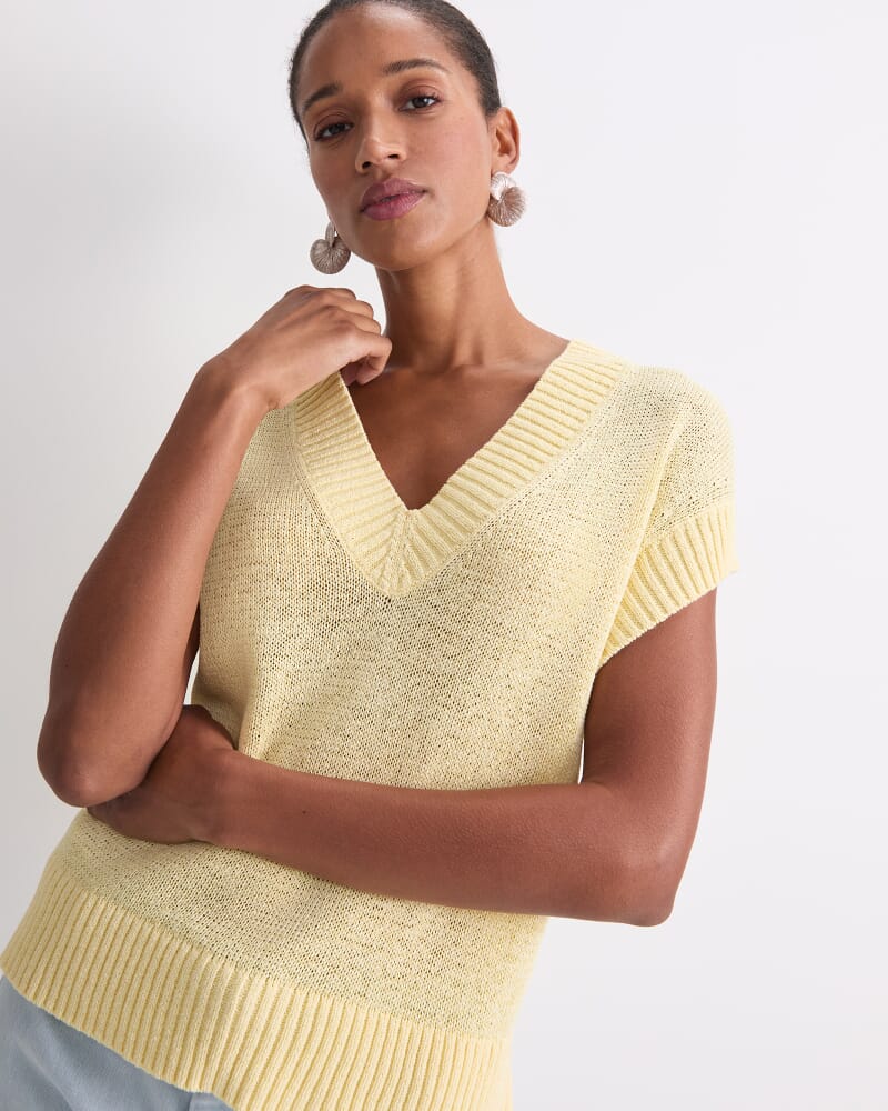 Josie Tape Yarn V-Neck Tank in LEMON