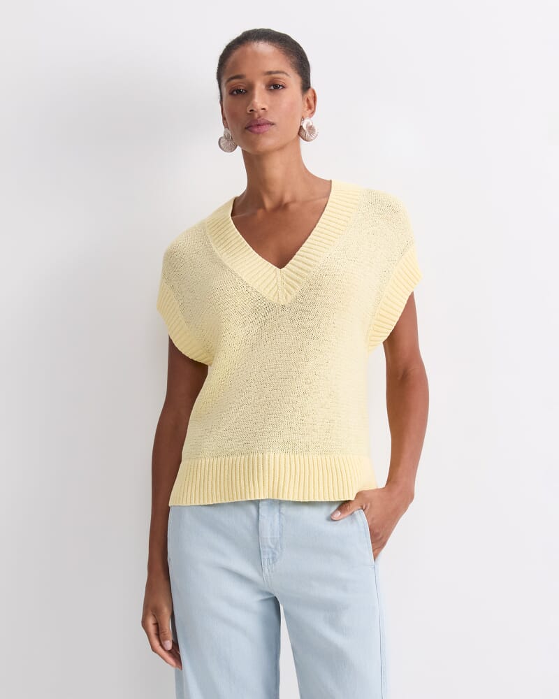 Josie Tape Yarn V-Neck Tank in LEMON