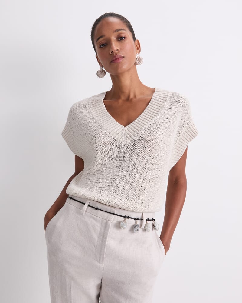 Josie Tape Yarn V-Neck Tank in STRING