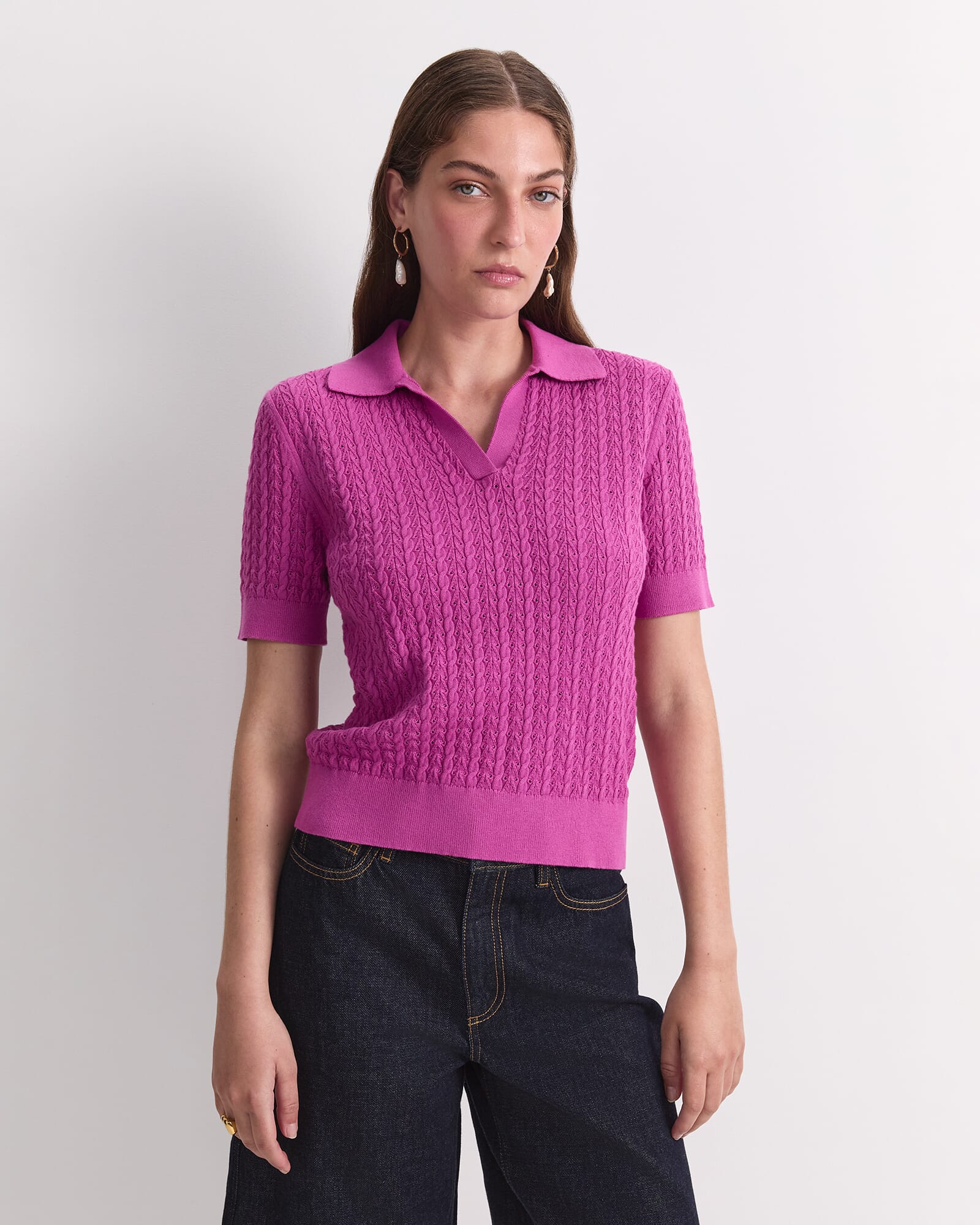 Elka Pointelle Polo Knit