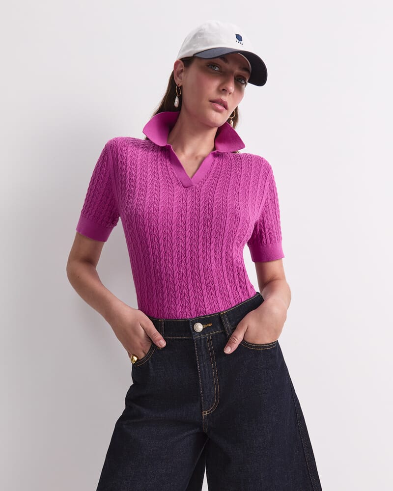 Elka Pointelle Polo Knit in SHERBET
