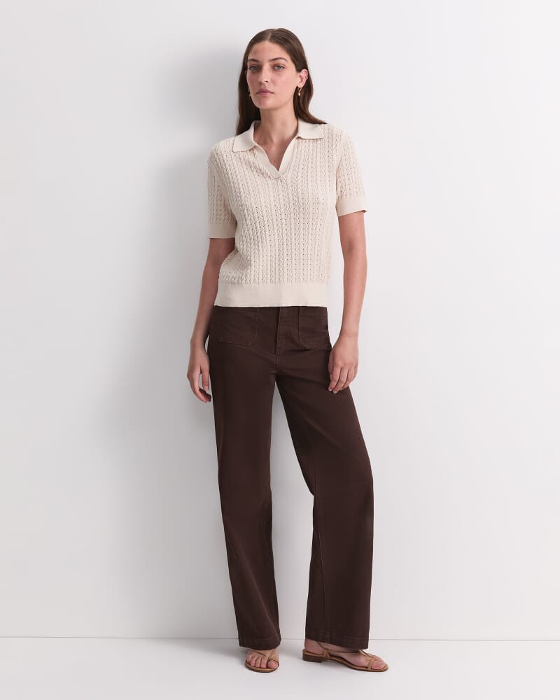 Elka Pointelle Polo Knit in STRING