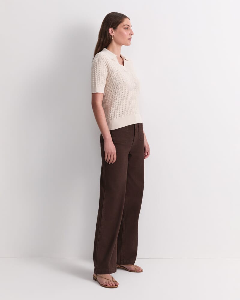 Elka Pointelle Polo Knit in STRING