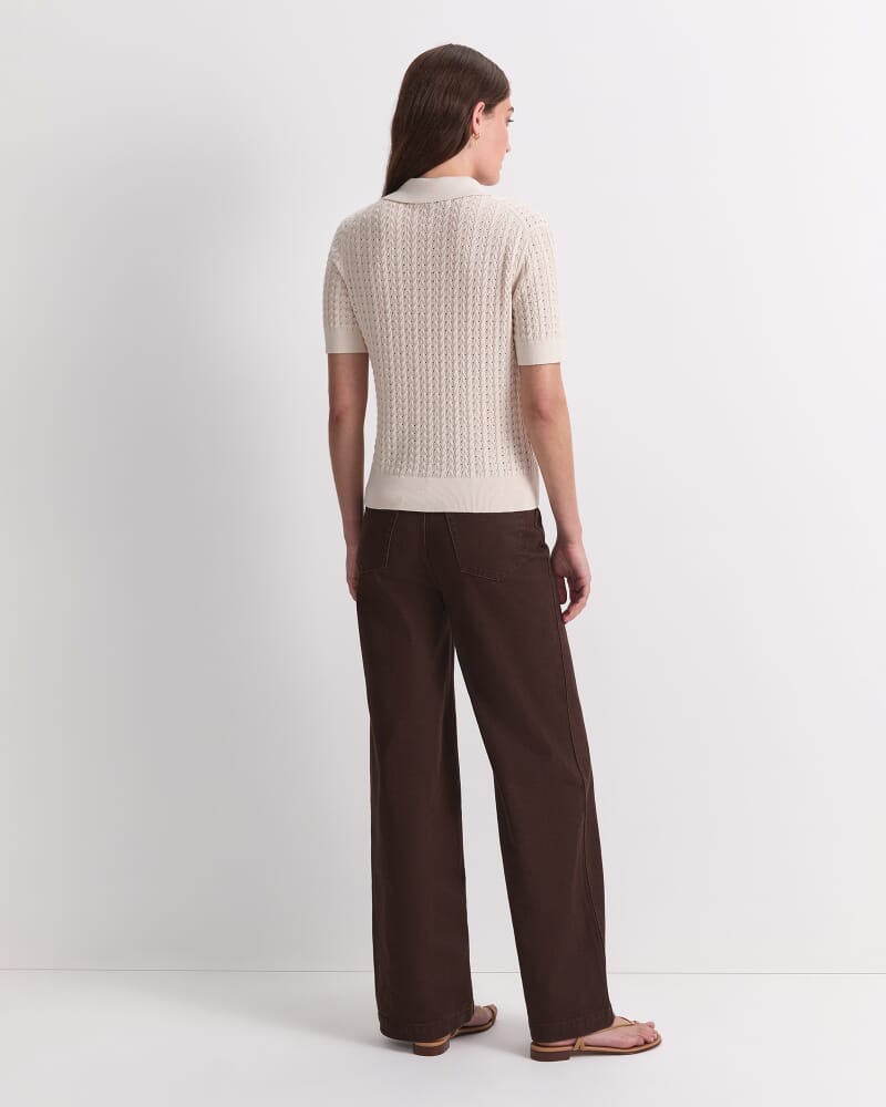 Elka Pointelle Polo Knit in STRING
