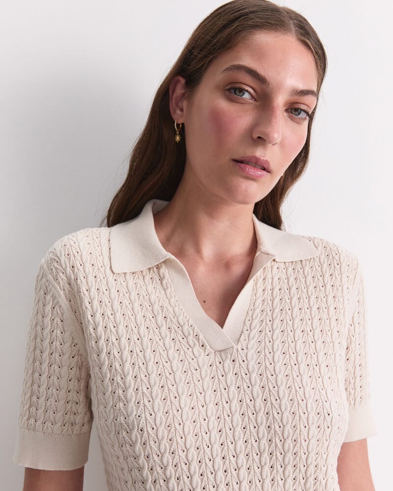 Elka Pointelle Polo Knit in STRING