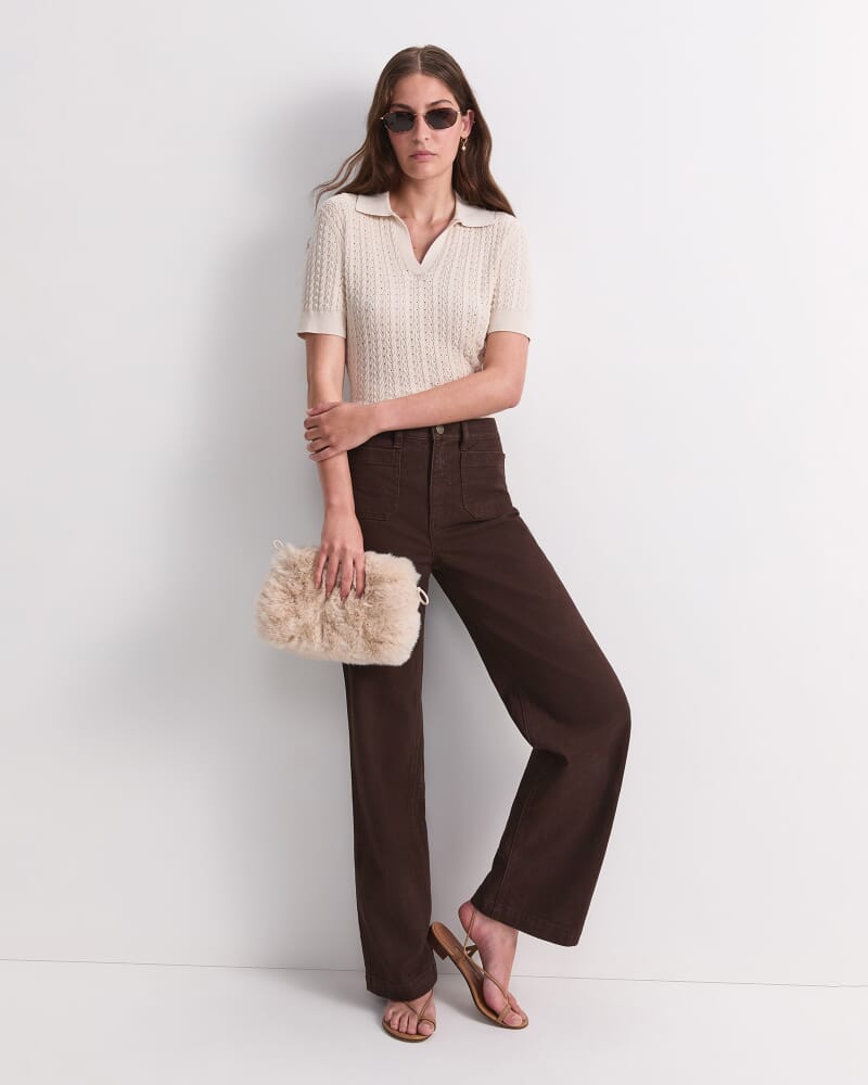 Elka Pointelle Polo Knit in STRING