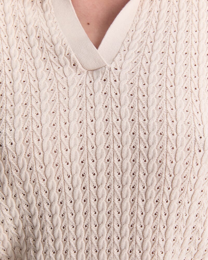 Elka Pointelle Polo Knit in STRING