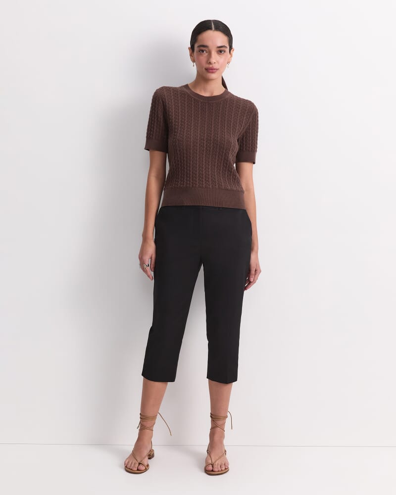 Elka Pointelle Crew Knit in CHOCOLATE