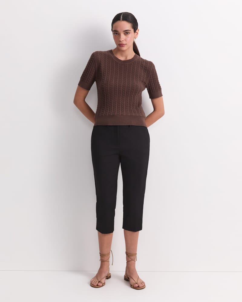 Elka Pointelle Crew Knit in CHOCOLATE