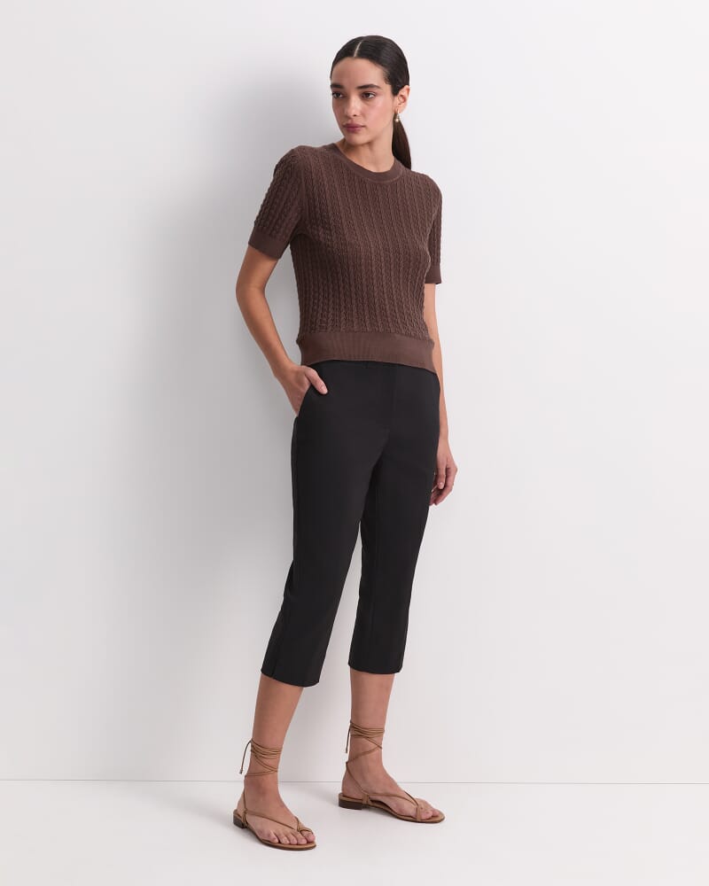 Elka Pointelle Crew Knit in CHOCOLATE