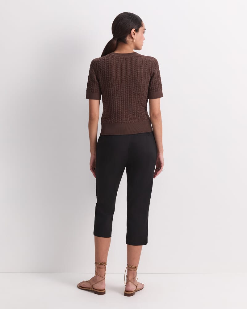 Elka Pointelle Crew Knit in CHOCOLATE