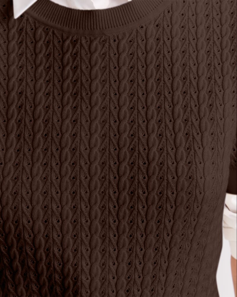 Elka Pointelle Crew Knit in CHOCOLATE