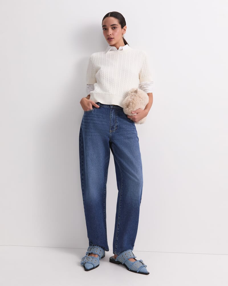 Elka Pointelle Crew Knit in OFF WHITE