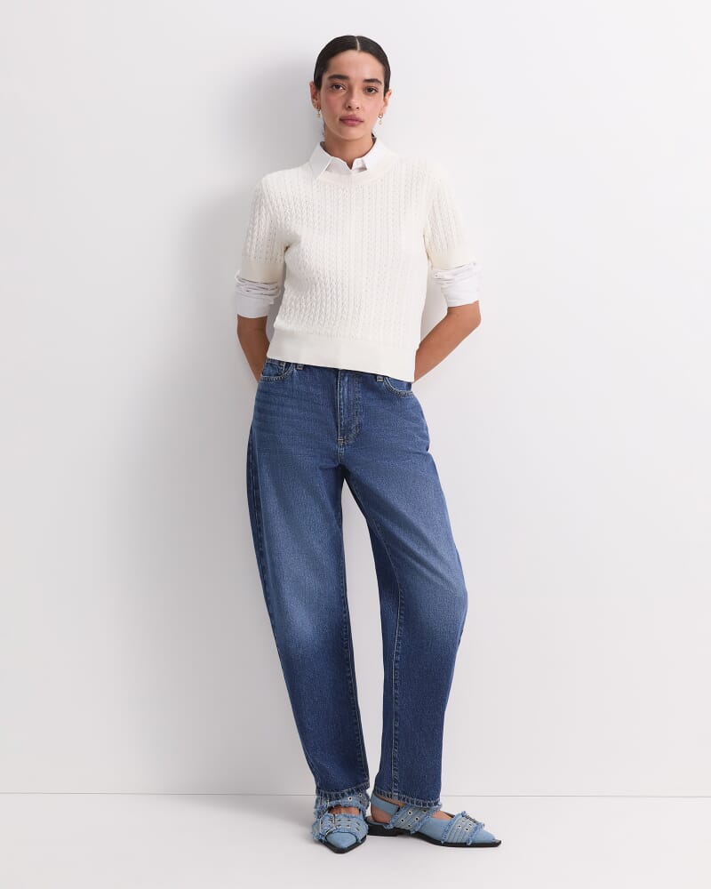 Elka Pointelle Crew Knit in OFF WHITE