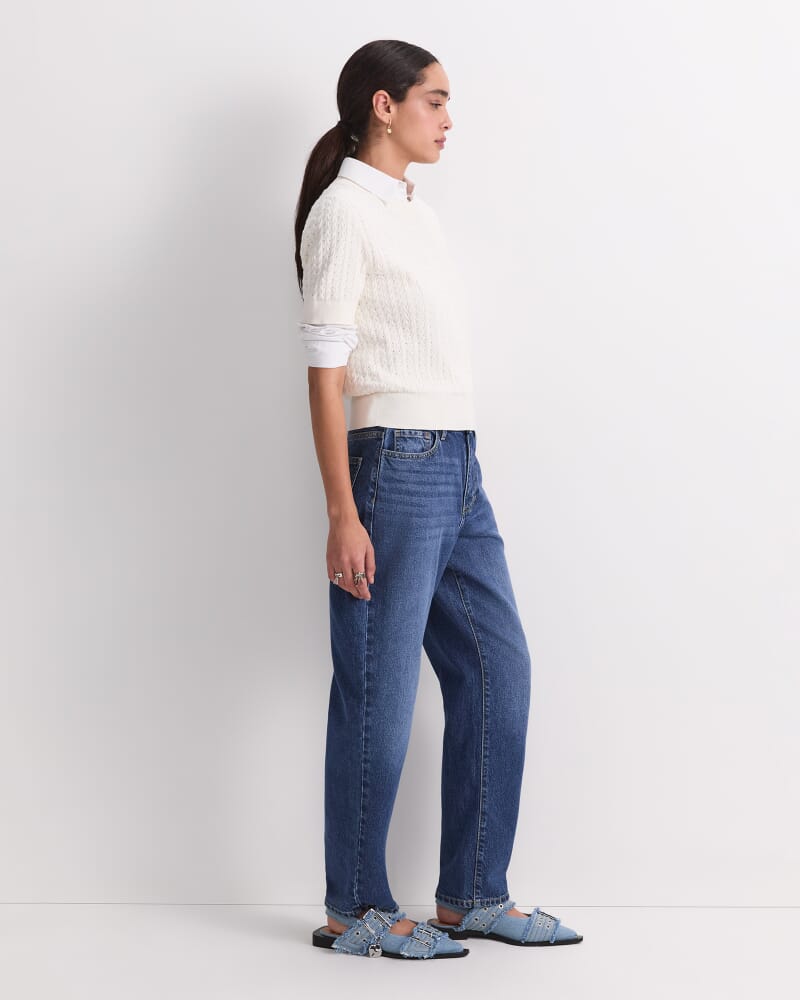 Elka Pointelle Crew Knit in OFF WHITE