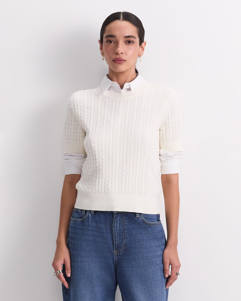 Elka Pointelle Crew Knit in OFF WHITE