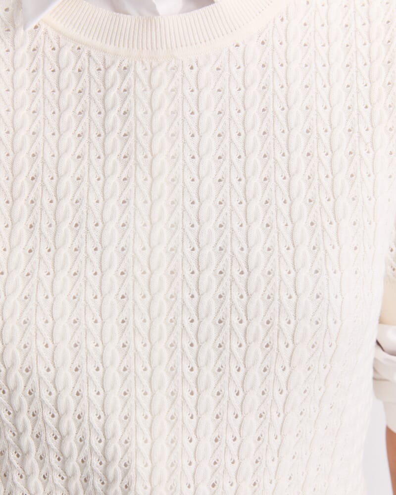 Elka Pointelle Crew Knit in OFF WHITE