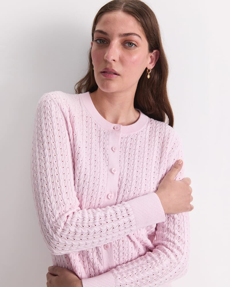 Elka Pointelle Cardigan in BLUSH