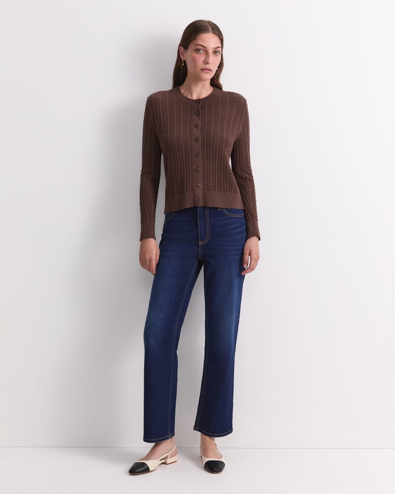 Elka Pointelle Cardigan in CHOCOLATE