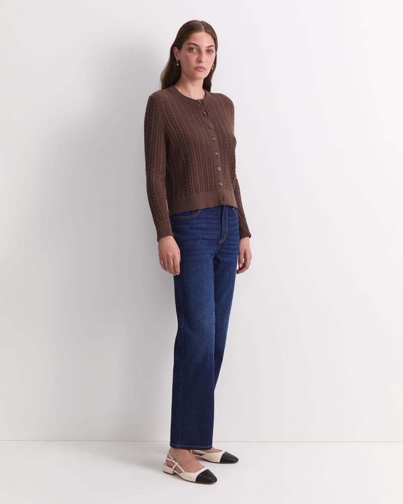 Elka Pointelle Cardigan in CHOCOLATE