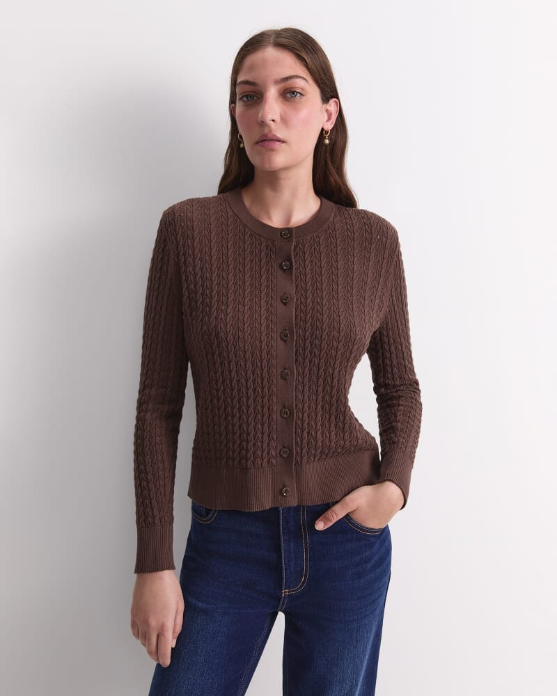 Elka Pointelle Cardigan in CHOCOLATE