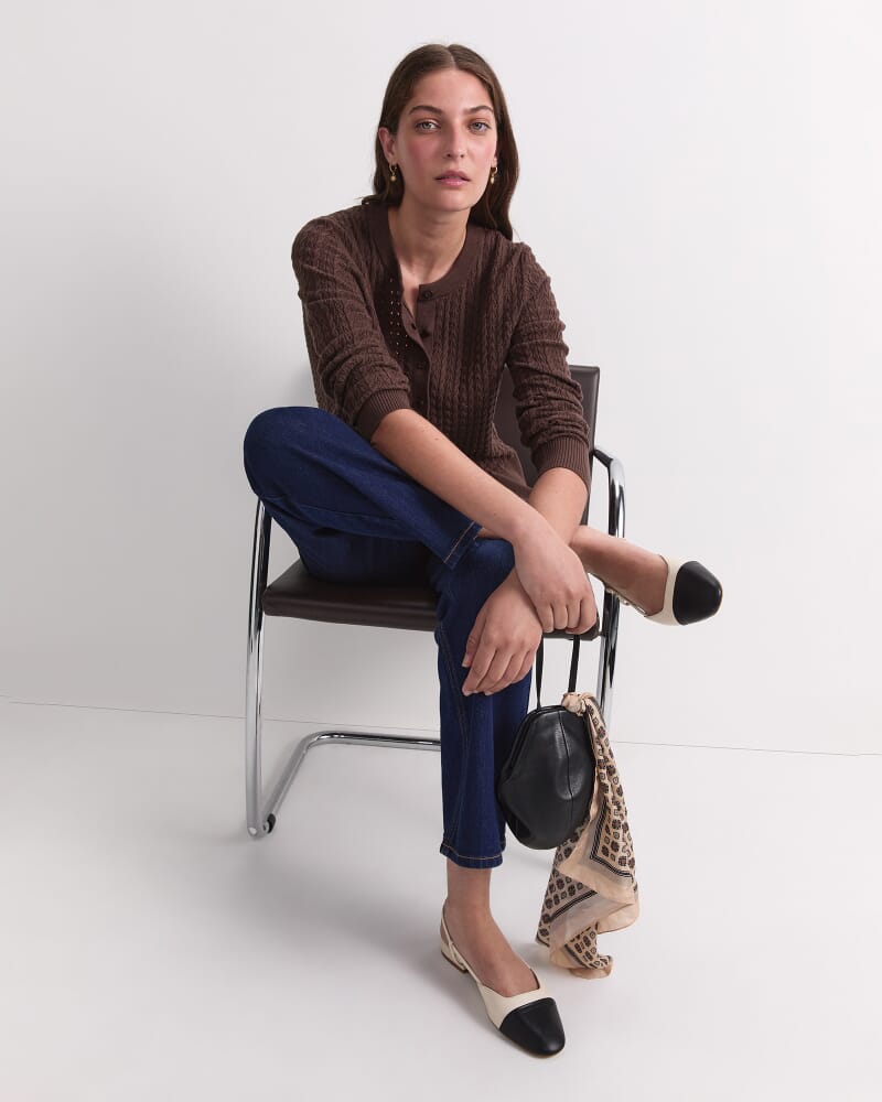 Elka Pointelle Cardigan in CHOCOLATE