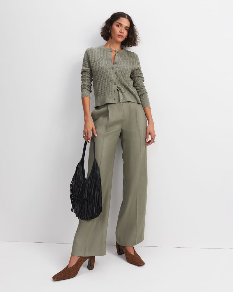 Elka Pointelle Cardigan in KHAKI