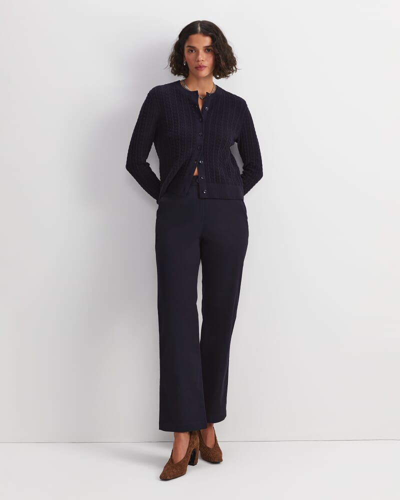 Elka Pointelle Cardigan in NAVY