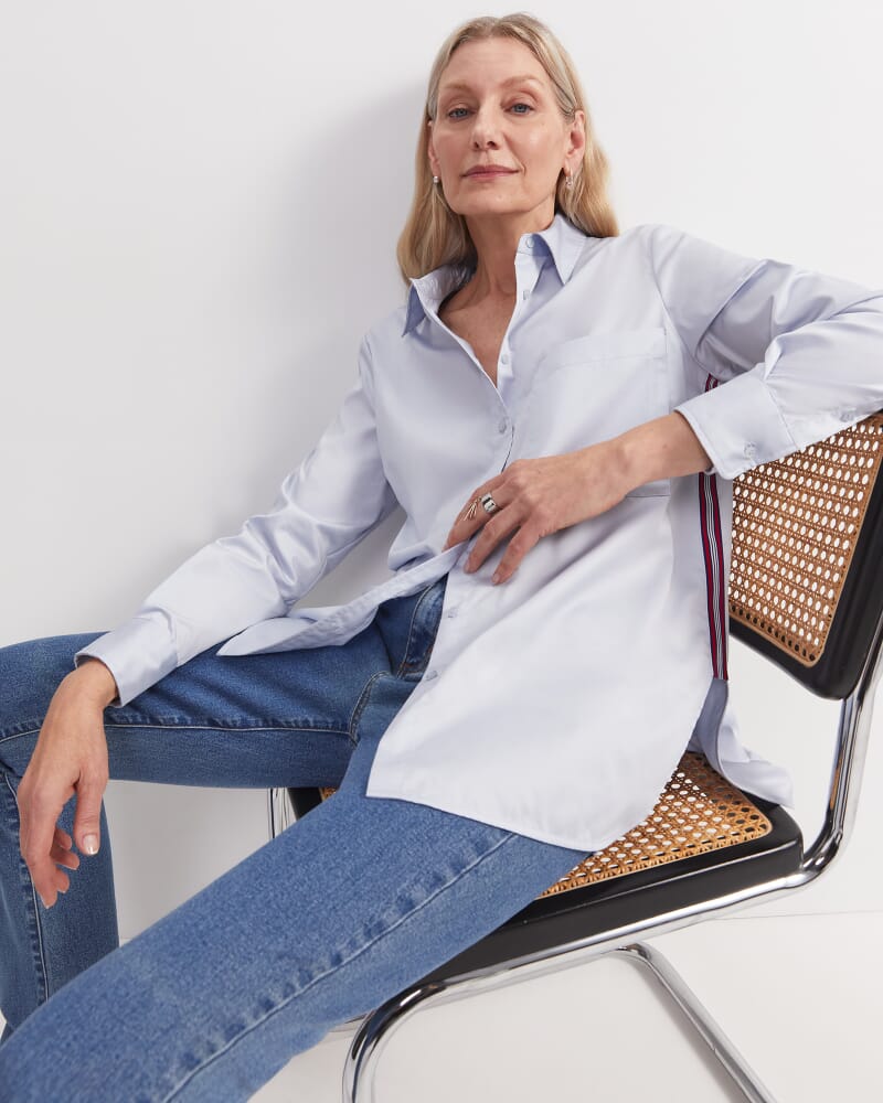 Hallie Stripe Trim Shirt in BREEZE
