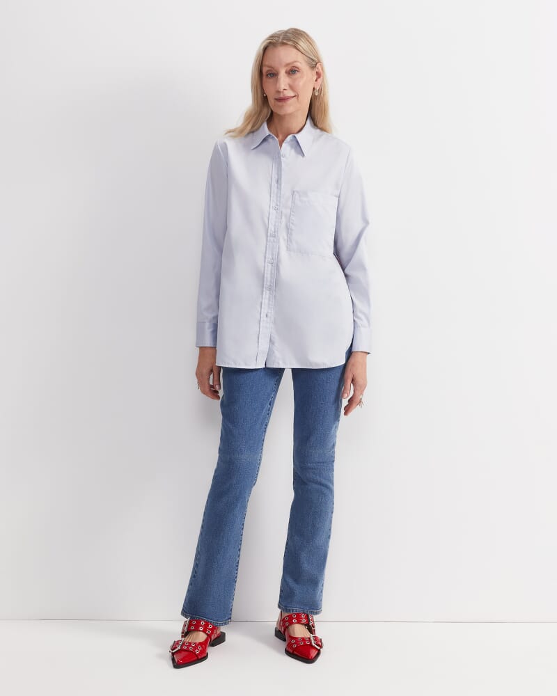 Hallie Stripe Trim Shirt in BREEZE