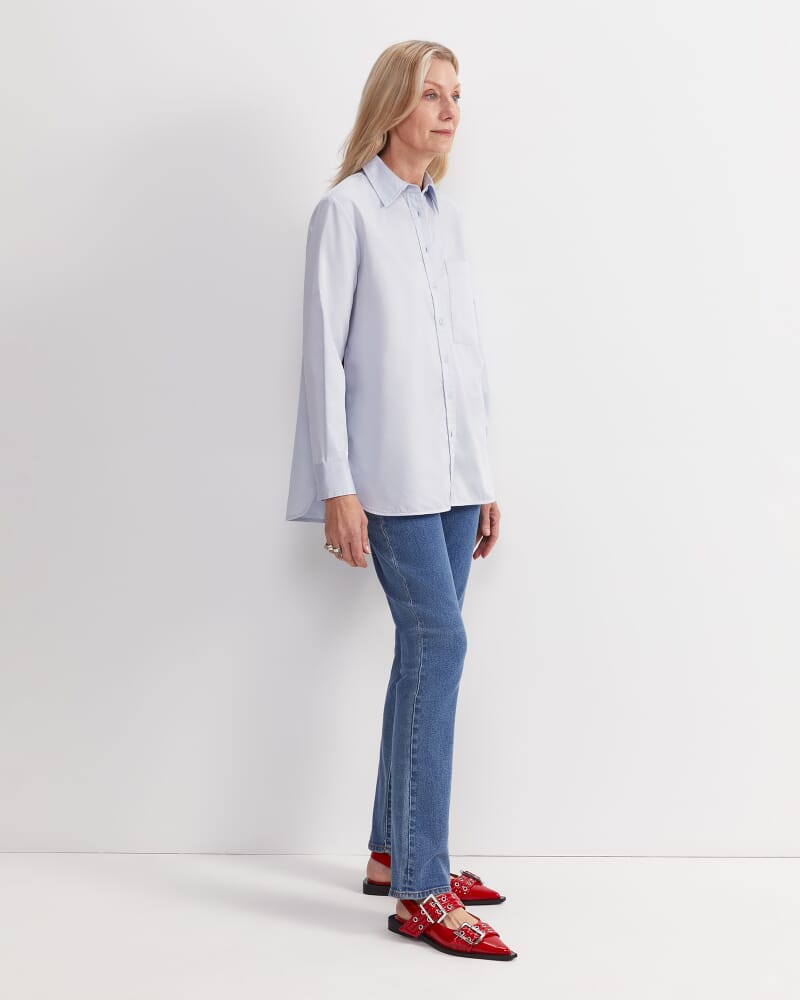 Hallie Stripe Trim Shirt in BREEZE