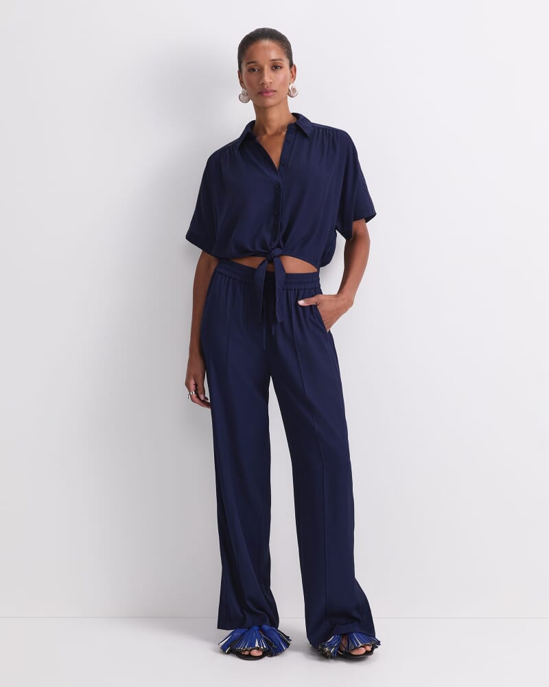 Meryem Tie Front Blouse in NAVY