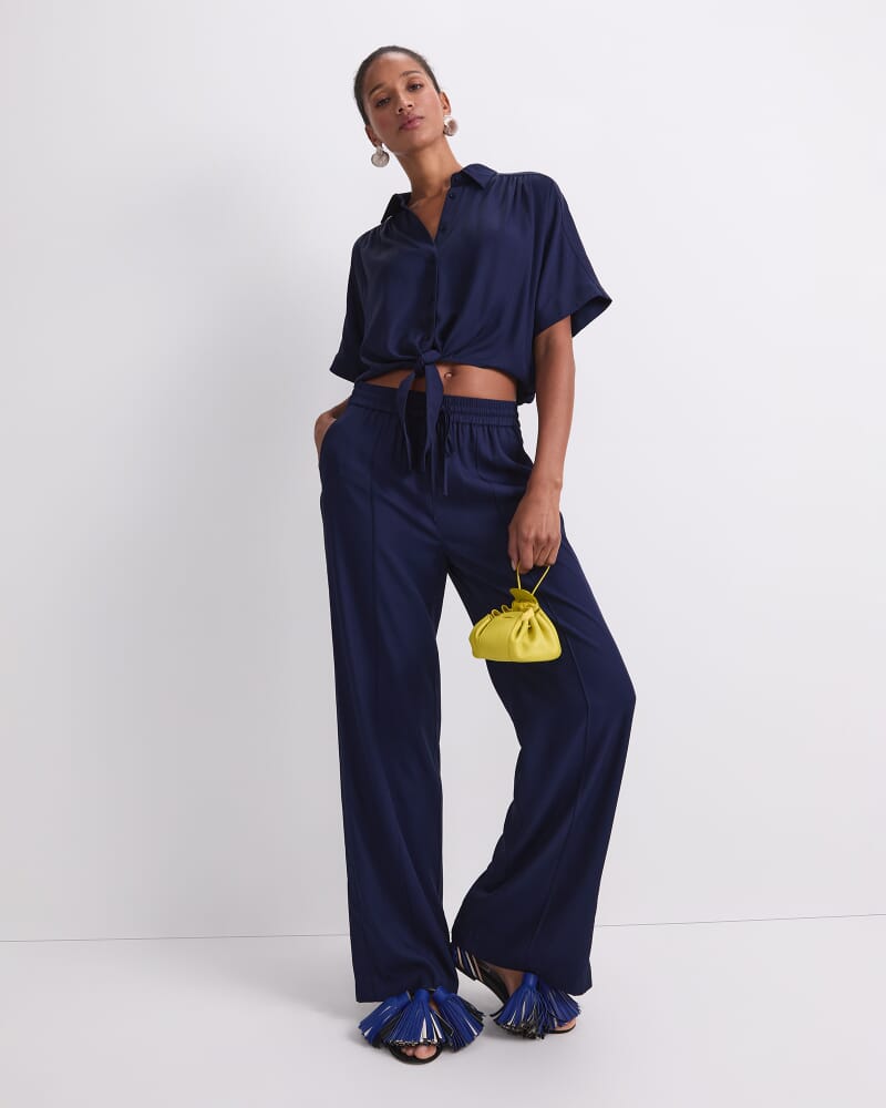 Meryem Tie Front Blouse in NAVY