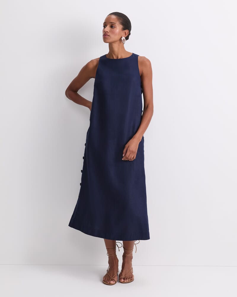 Kamilla Linen Tunic Dress in NAVY