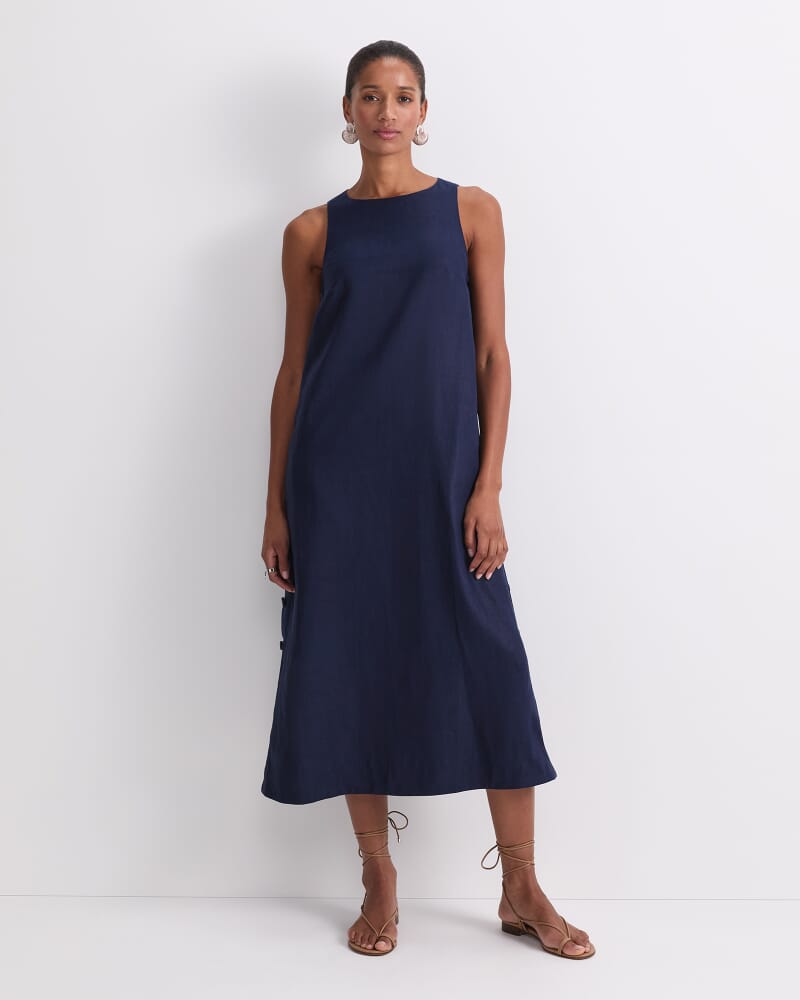 Kamilla Linen Tunic Dress in NAVY