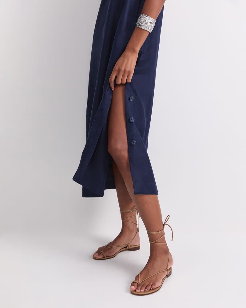 Kamilla Linen Tunic Dress in NAVY