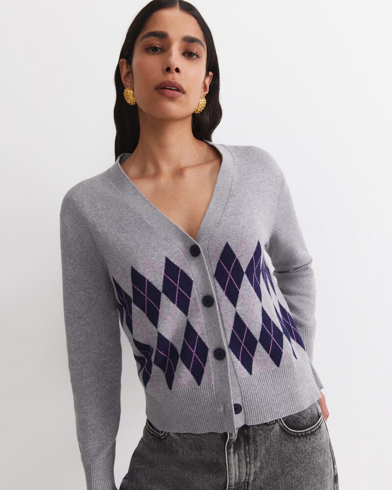 Lorri Argyle Cotton Cardigan in GREY/MULTI