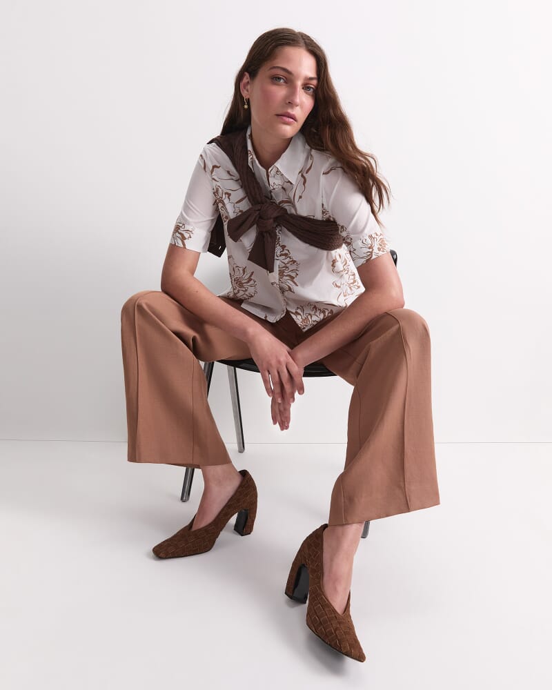 Franka Short Sleeve Lily Voile Shirt in MOCHA/WHITE