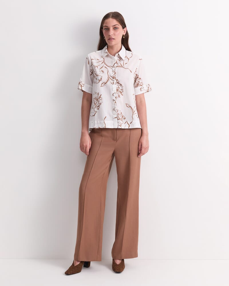 Franka Short Sleeve Lily Voile Shirt in MOCHA/WHITE