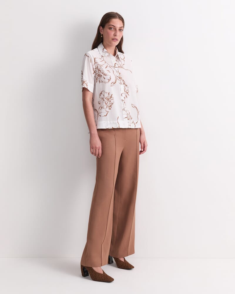 Franka Short Sleeve Lily Voile Shirt in MOCHA/WHITE
