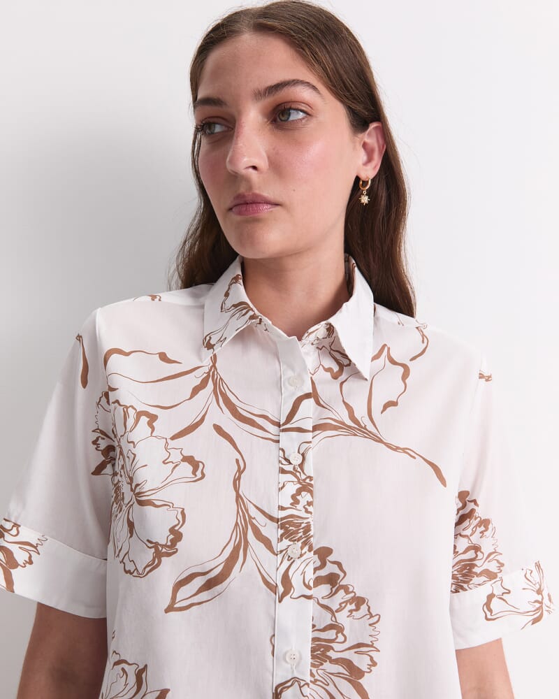 Franka Short Sleeve Lily Voile Shirt in MOCHA/WHITE